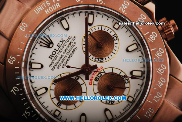 Rolex Daytona Oyster Perpetual Automatic Movement Brown PVD Case and Strap with White Dial and Stick Markers - Click Image to Close